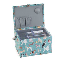 Vaaleansininen koirakuvioinen ompelukori Dogs