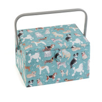 Vaaleansininen koirakuvioinen ompelukori Dogs