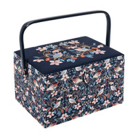 Tummansininen lintukuvioinen ompelukori 