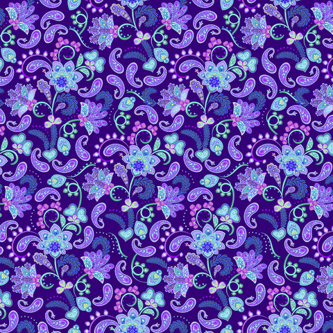 Tummanvioletti suurikuvioinen puuvillakangas Midnight Twilight 1500 B