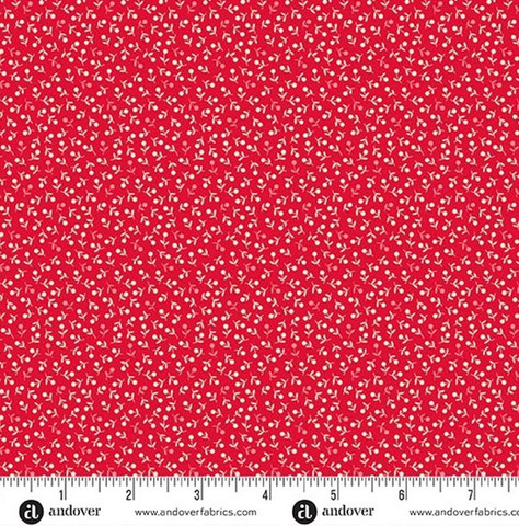 Punainen pienikuvioinen puuvillakangas Sugarberry 1468R