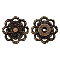 Ommeltava kukanmallinen metallineppari, 28 mm, patina