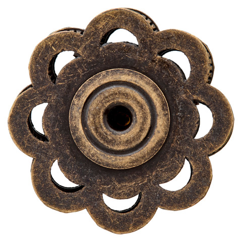 Ommeltava kukanmallinen metallineppari, 28 mm, patina