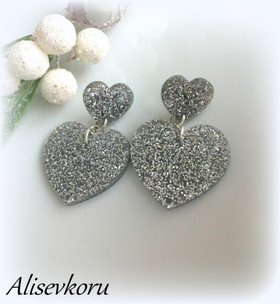 4527 Alise Design Glitter tuplasydän korvakorut hopea