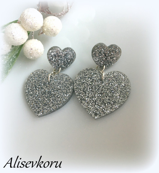 4527 Alise Design Glitter tuplasydän korvakorut hopea