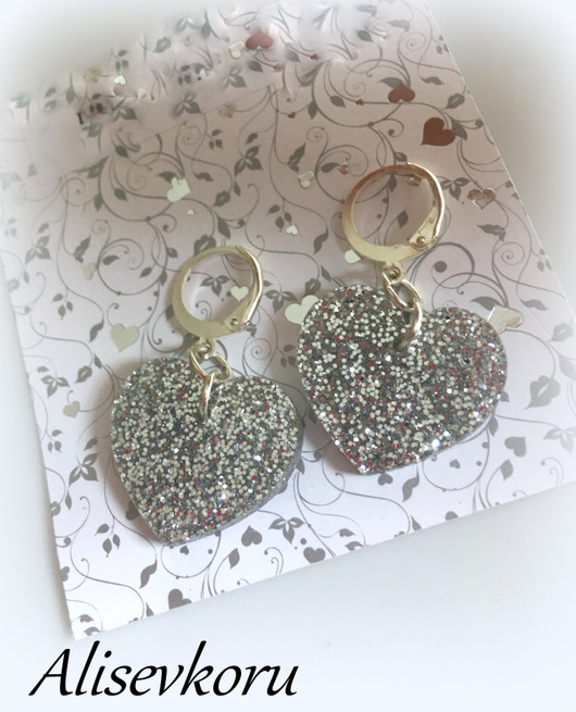 4614 Alise Design Glitter/peili sydänkorvakorut isot 