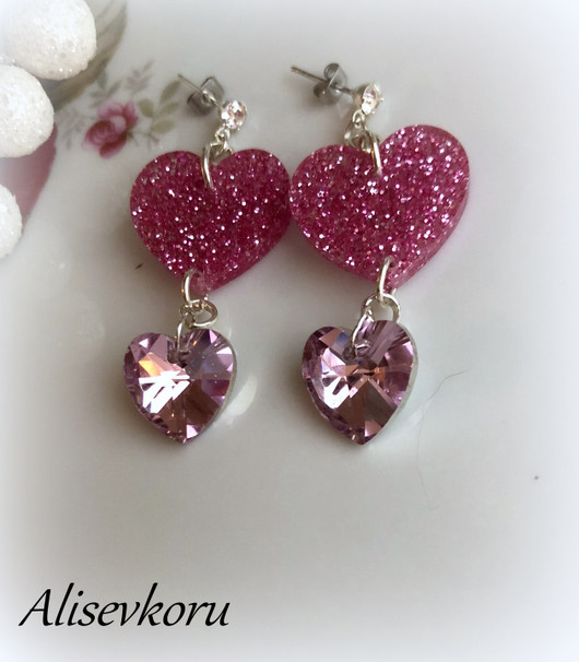 4875 Alise Design Glitter / kristalli sydän korvakorut 