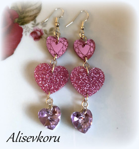4879 Alise Design Glitter triplasydän korvakorut 