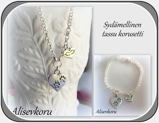 4590  Alise Design Sydämellinen tassu  korusetti KAUPAN PÄÄLLE korvakorut