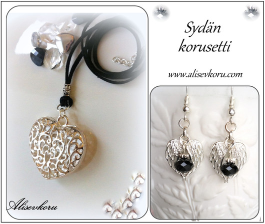 4762 Alise Design  Nahkainen filigransydän korusetti
