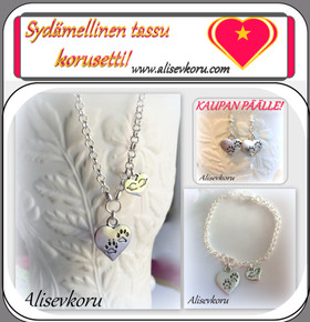 4590  Alise Design Sydämellinen tassu  korusetti KAUPAN PÄÄLLE korvakorut
