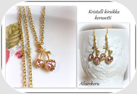4844 Alise Design Sydän kirsikat korusetti pinkki