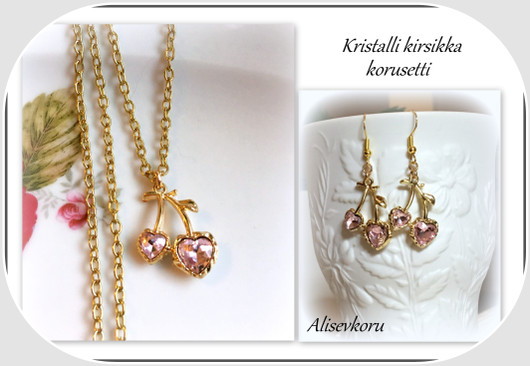 4844 Alise Design Sydän kirsikat korusetti pinkki