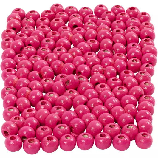 Puuhelmet, halk. 5mm, aukon koko 1,5mm, pinkki, 6g/pkk, n.150kpl