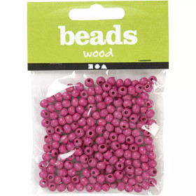 Puuhelmet, halk. 5mm, aukon koko 1,5mm, pinkki, 6g/pkk, n.150kpl