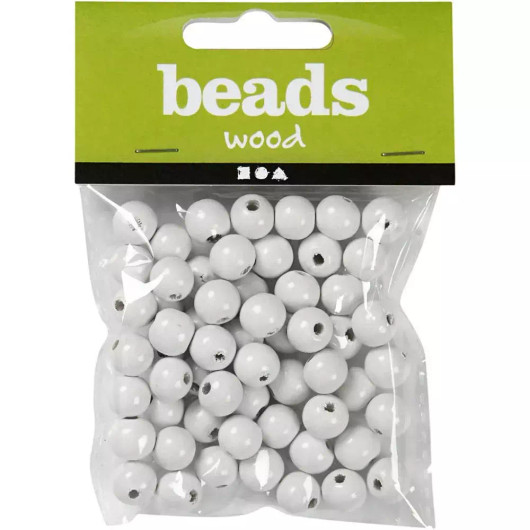 Puuhelmet, halk. 12mm, aukon koko 3mm, valkoinen, 20g/pkk, n.40kpl