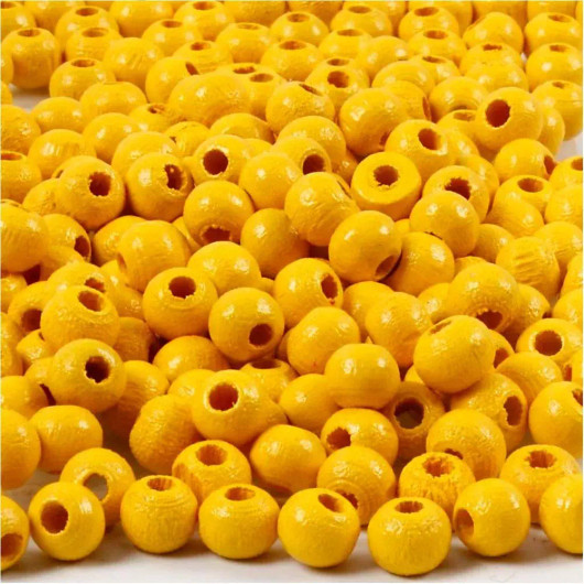 Puuhelmet, halk. 5mm, aukon koko 1,5mm, keltainen, 6g/pkk, n.150kpl