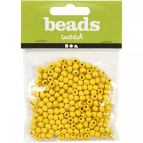 Puuhelmet, halk. 5mm, aukon koko 1,5mm, keltainen, 6g/pkk, n.150kpl