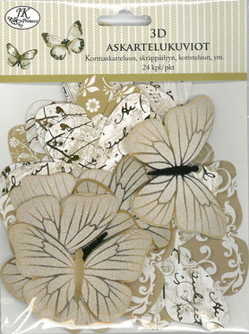 3D-askartelukuvio, Perhonen, kulta, 24kpl/pkt