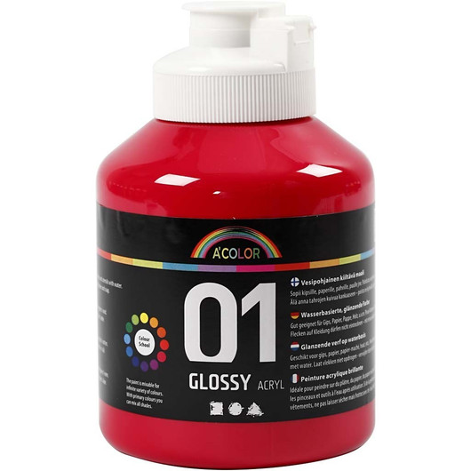 A'Color, akryylimaali, 01, kiiltävä, peruspunainen, 500ml