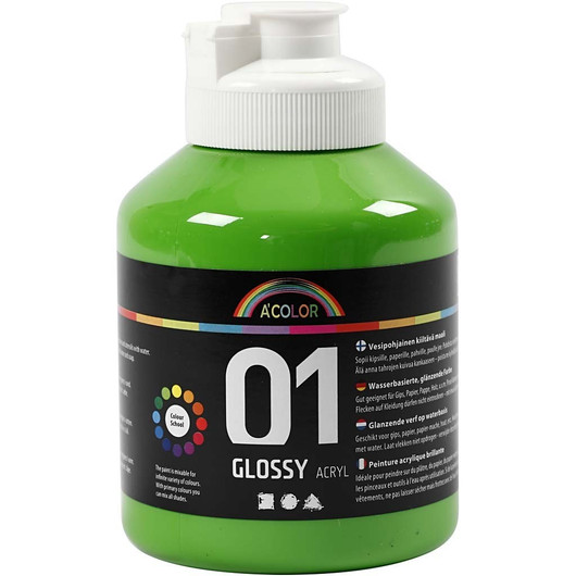 A'Color, akryylimaali, 01, kiiltävä, vaaleanvihreä, 500ml