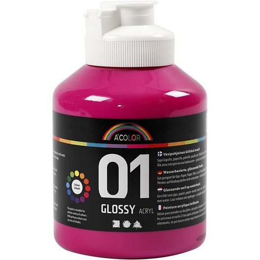 A'Color, akryylimaali, 01, kiiltävä, pinkki, 500ml