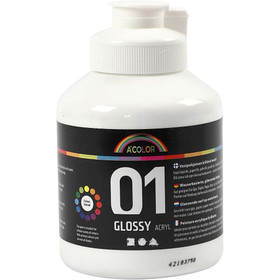 A'Color, akryylimaali, 01, kiiltävä, valkoinen, 500ml