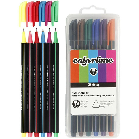 Colortime Fineliner, värilajitelma, 12kpl