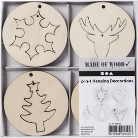 2-in-1 joulukoriste, 8kpl, vaneri halk.7cm, paks.4mm 