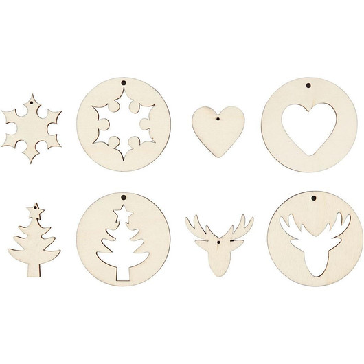 2-in-1 joulukoriste, 8kpl, vaneri halk.7cm, paks.4mm 