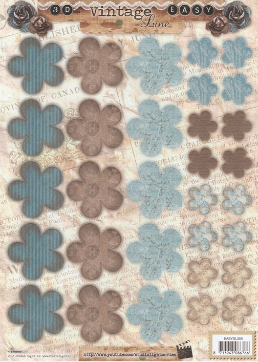 3D, A4, Stanssattu, Vintage Kukat