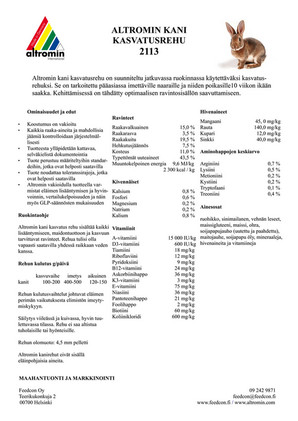 Altromin kani 2113 kasvatuspelletti 1kg