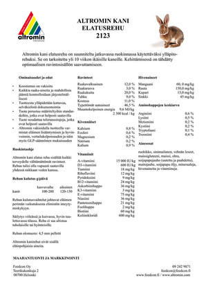 Altromin kani 2123 elatuspelletti 1kg