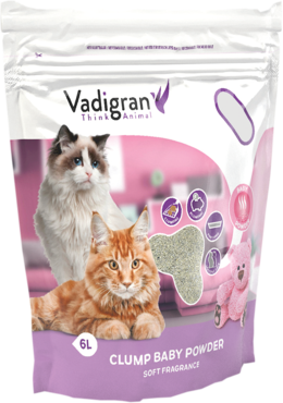 Vadigran, paakkuuntuva kissanhiekka, Baby Powder, 6kg