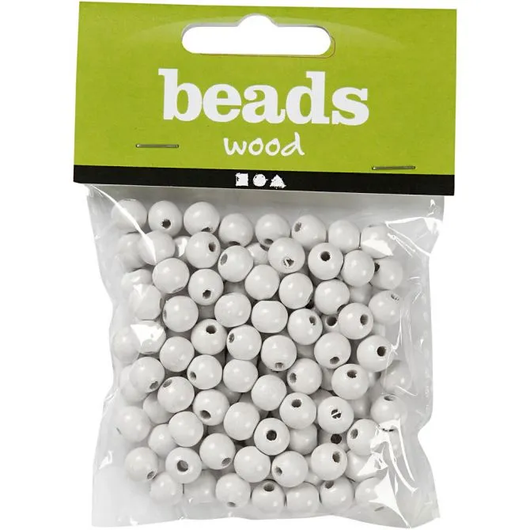 Puuhelmet, halk. 10mm, aukon koko 3mm, valkoinen, 20g/pkk, n70kpl