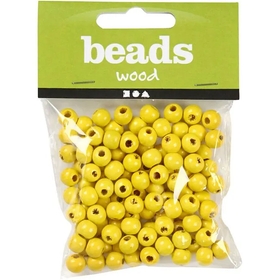 Puuhelmet, halk. 10mm, aukon koko 3mm, keltainen, 20g/pkk, n70kpl