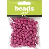 Puuhelmet, halk. 10mm, aukon koko 3mm, pinkki, 20g/pkk, n.70kpl