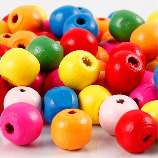 Puuhelmet, halk. 10mm, aukon koko 2,5-3mm, värilajitelma, 22g/pkk