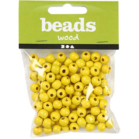 Puuhelmet, halk. 8mm, aukon koko 2mm, keltainen, 15g/pkk, 80kpl