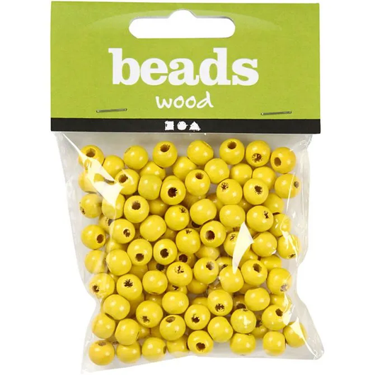 Puuhelmet, halk. 8mm, aukon koko 2mm, keltainen, 15g/pkk, 80kpl