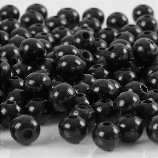 Puuhelmet, halk. 8mm, aukon koko 2mm, musta, 15g/pkk, n.80 kpl