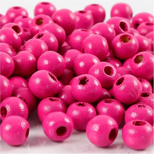 Puuhelmet, halk. 8mm, aukon koko 2mm, pinkki, 15g/pkk, 80kpl