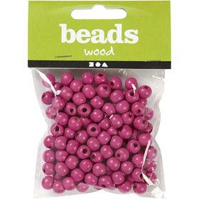 Puuhelmet, halk. 8mm, aukon koko 2mm, pinkki, 15g/pkk, 80kpl