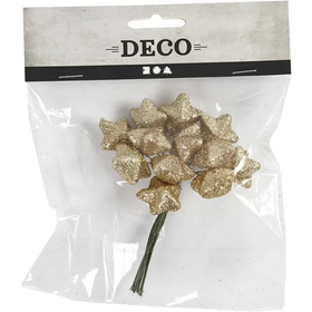 Muovitähdet, kulta, 12kpl, 1pkk