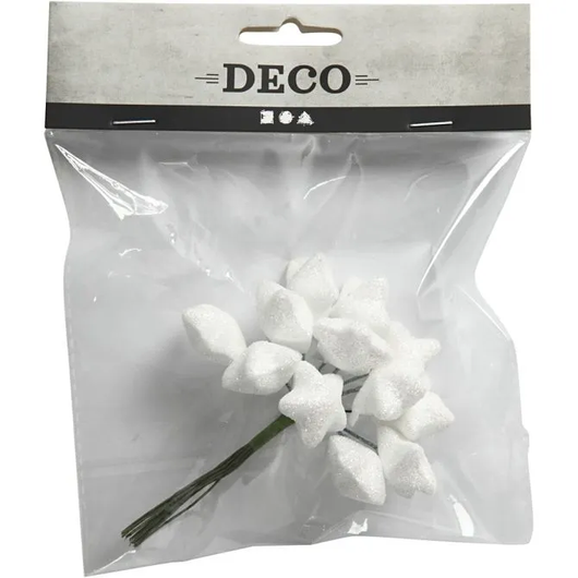 Muovitähdet, valkoinen, 12kpl, 1pkk