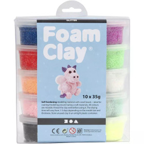 Foam Clay® Helmimassa, Glitter, värilajitelma, 10x35g