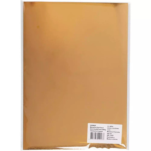 Metallikartonki, A4, 280g, Kupari, 10 ark/pkk