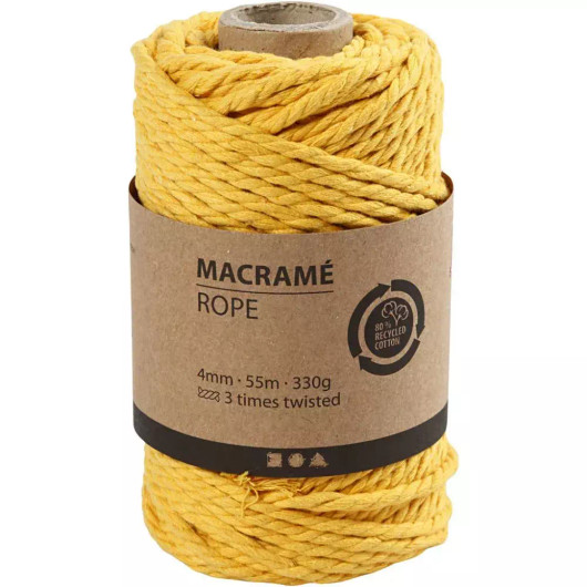 Makrameenyöri, Pituus 55m, halk. 4mm, keltainen, 330g/rll