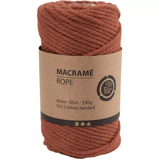 Makrameenyöri, Pituus 55m, halk. 4mm, polt. orange, 330g/rll