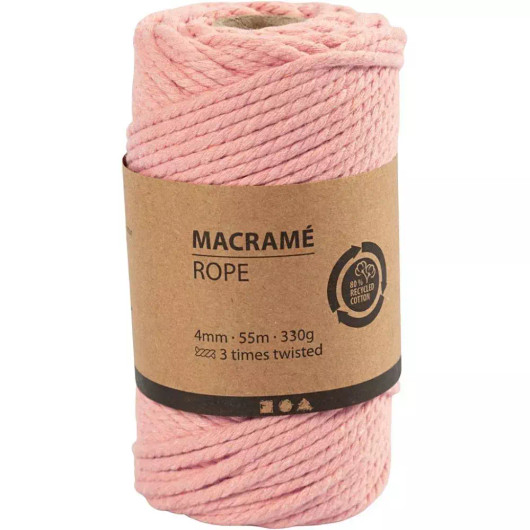 Makrameenyöri, Pituus 55m, halk. 4mm, rosa, 330g/rll